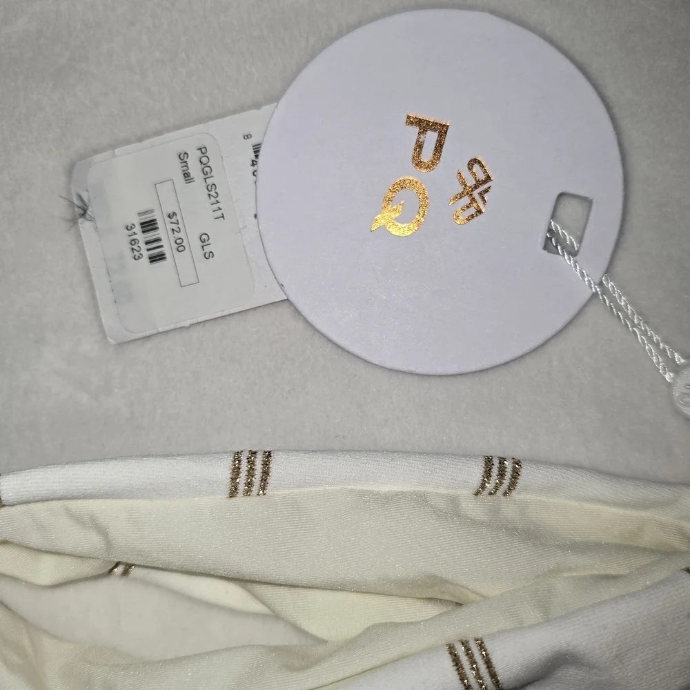 PQ Swim Golden Stripe Basic Ruched Bottom Teeny Size Small Cheeky Cut Bikini